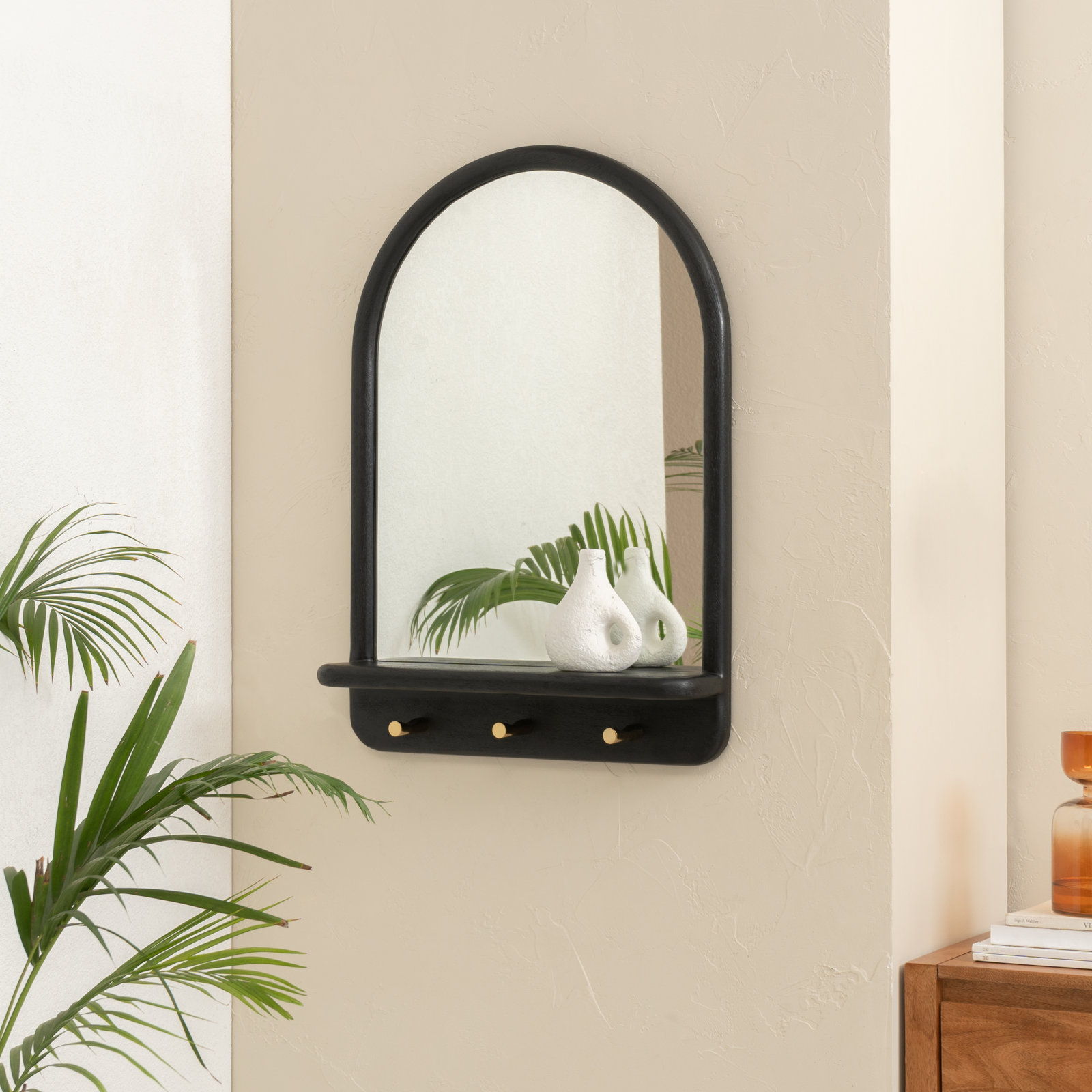 Erving Solid Wood Accent Wall Mirror, Black