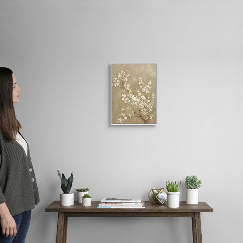 Art mural sur toile blanche, cerisier blanc, H 32 po x l 24 po, Cadre flottant blanc