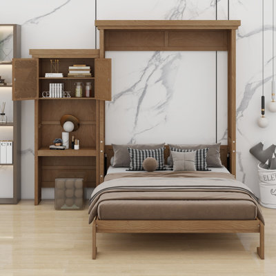 Murphy Bed With Storage Shelves And Louvred Style Decoration
