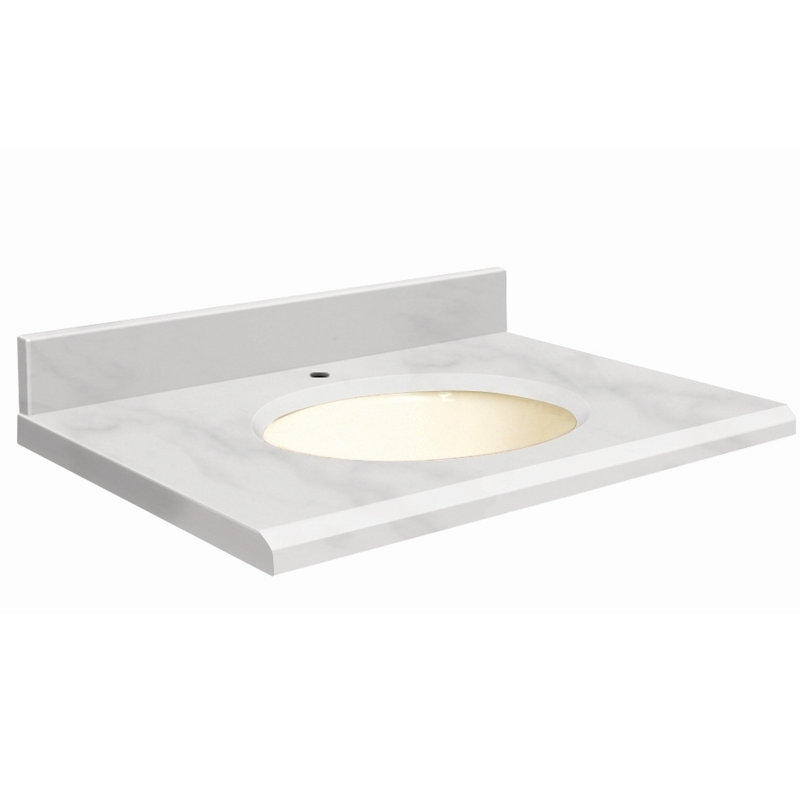 Dessus de salle de bain simple 37 po meuble-lavabo, Marbre de Carrare blanc, Simple, Biscuit