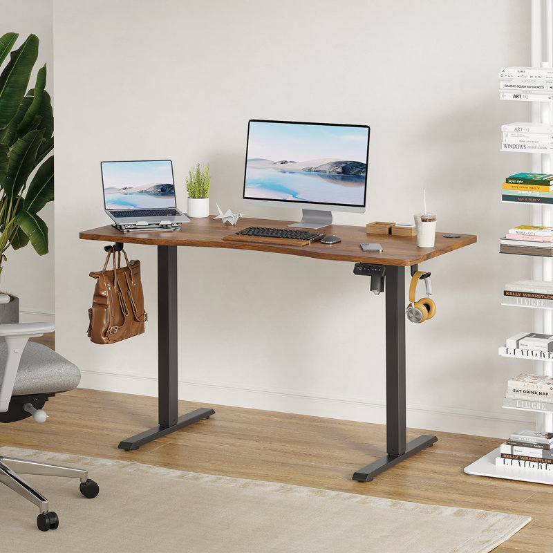 Buchholtz 120cm W Board Height Adjustable Rectangle Standing Desk, Brown/Black