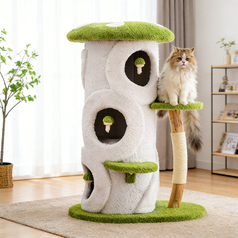 Structure d'escalade simple pour chat, Blanc cassé / vert