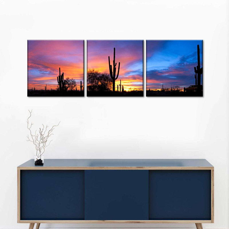 Coucher de soleil dans le désert de Sonora, reproduction d'art sur toile, H 15 po x l 47 po x P 1,25 po