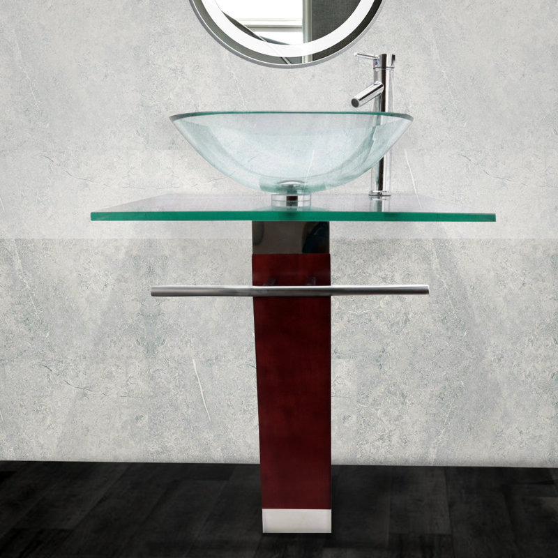 The Renovators Supply Inc. Bohemia 19.75'' Clear/Green Glass Square Bathroom Sink with Faucet