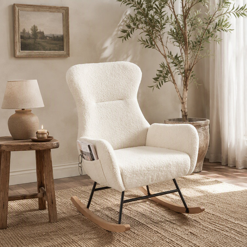 Chaise berçante beige Teddy à bascule