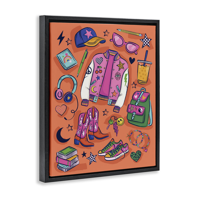  «Bright Fashion School Essentials», art mural sur toile par Lisa Perry White, Cadre flottant noir de jais, H 21 po x l 17 po