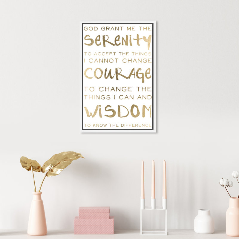 Serenity Prayer and Courage Motivation - Art textuel sur toile, H 16 po x l 11 po, Cadre blanc