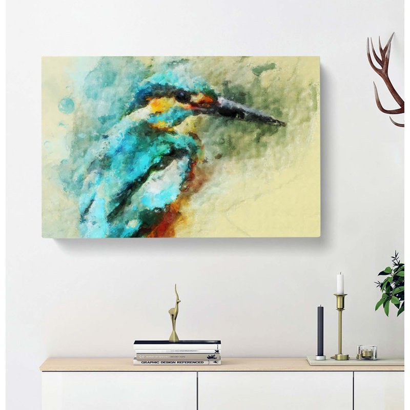 Kingfisher Illustration In Abstract - Wrapped Canvas Painting, 50cm H x 76cm W x 3cm D