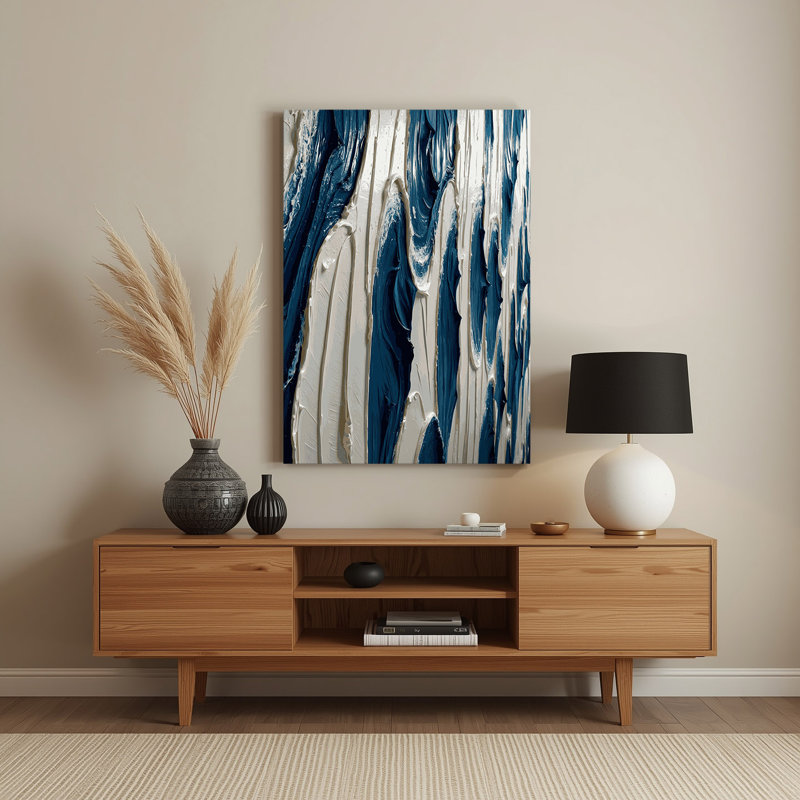 Diagonale rayures bleu marine ivoire gris, art mural en métal, H 36 po x l 24 po