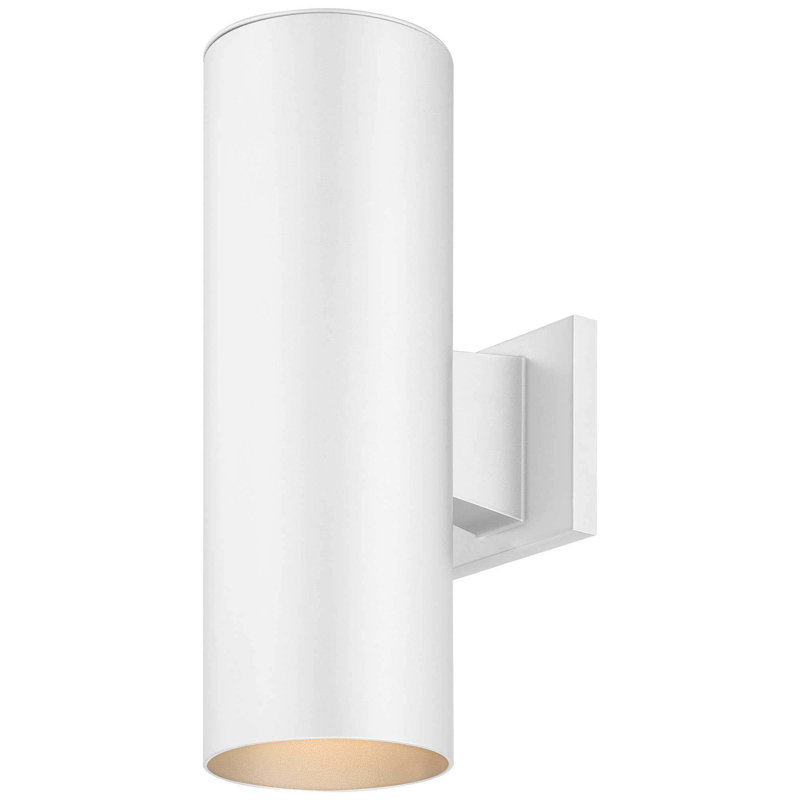  Newburgh 2-Light 5"W Indoor or Outdoor White Aluminum Cylinder Wall Light Wall Mount Sconce, 14" H x 5" W x 7.75" D, White