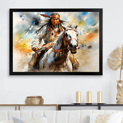 Colorful Native Indian Warrior - Native American Art Framed Canvas Print