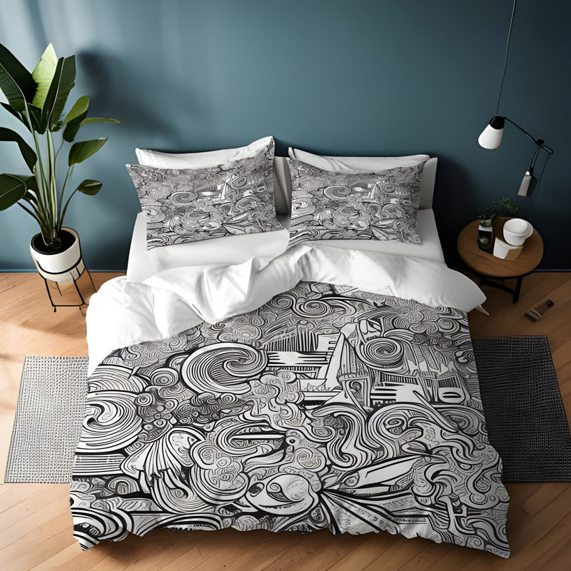 Polyester Abstract Duvet Cover, King Duvet Cover + 2 King Shams