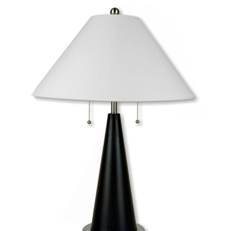 Lampe de table de 28 po en métal avec finition noire, abat-jour en lin blanc