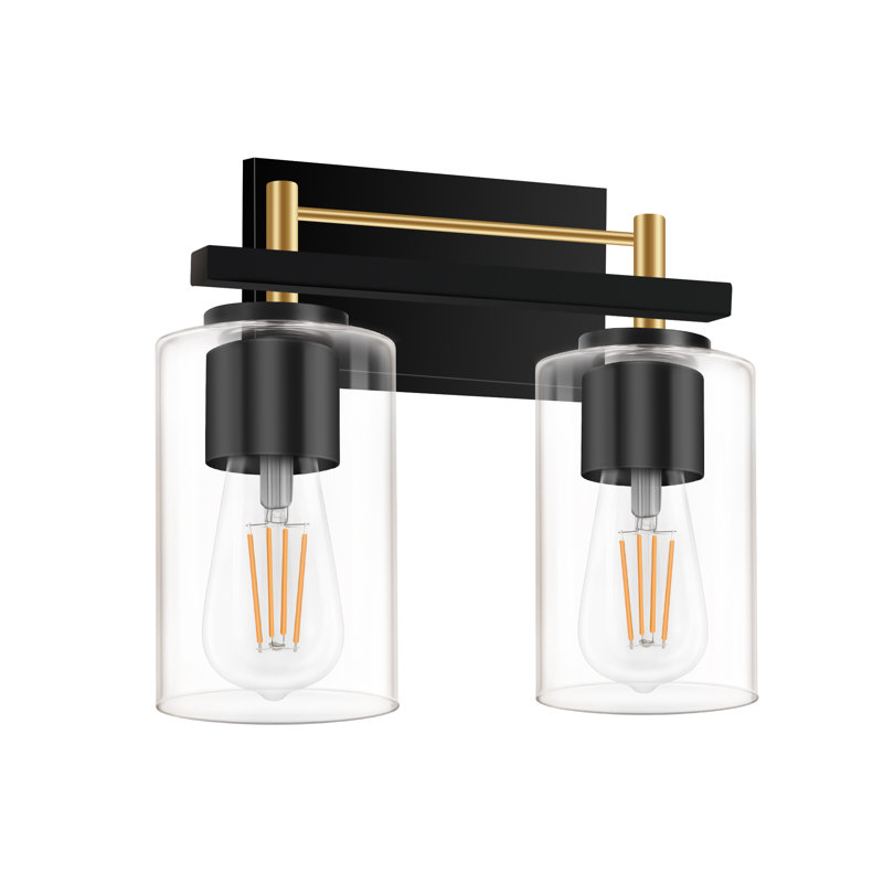 2-light Modern Bathroom Vanity Light | Black And Gold Finish With Clear Glass Shades, 2 Lights, Black-Gold