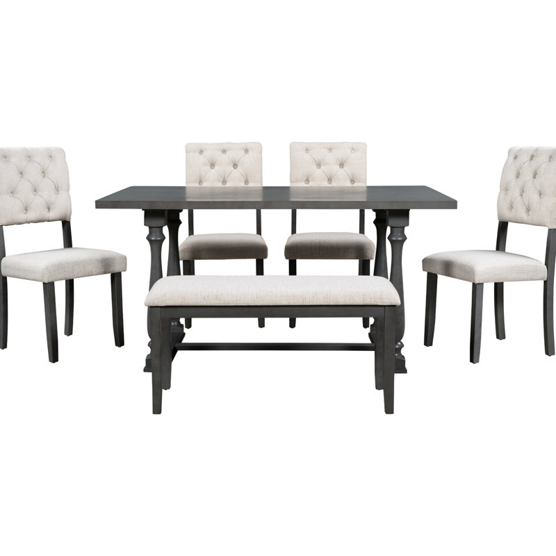 Salle à manger moderne et rétro, plateau de table spacieux, coussins confortables en mousse, table et chaises à pieds stables avec un design classique