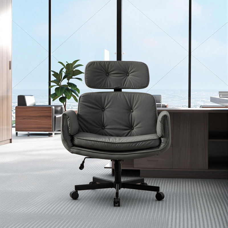 Modern High Back Swivel Office Chair With Adjustable Arms, Gray