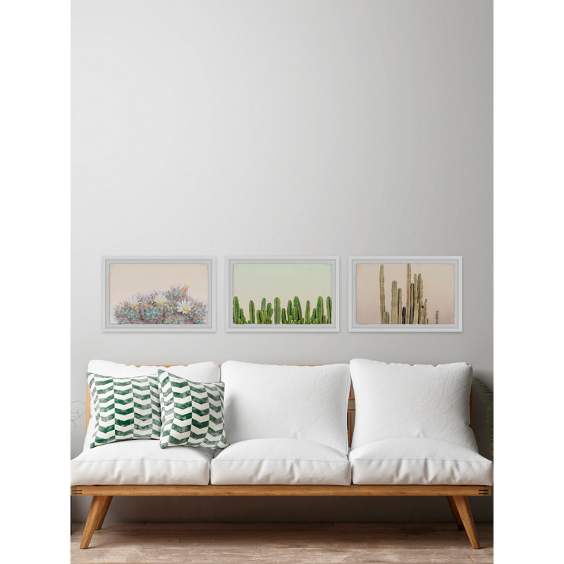 «Floral Cactus Triptych», ensemble de 3 impressions encadrées, H 8 po x l 12 po, Bord frangé