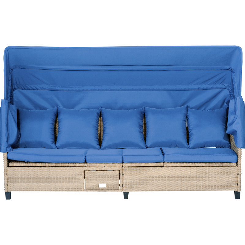 Patio 4 pièces avec auvent rétractable, preuve, coussins confortables et sièges réglables verticalement, table élévatrice pour le jardin