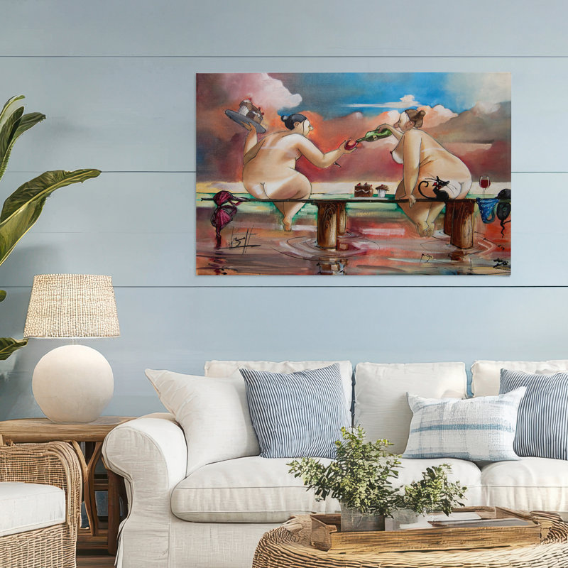 Vin et gâteau sur la toile de la jetée, design par Ronald West, H 30 po x l 45 po