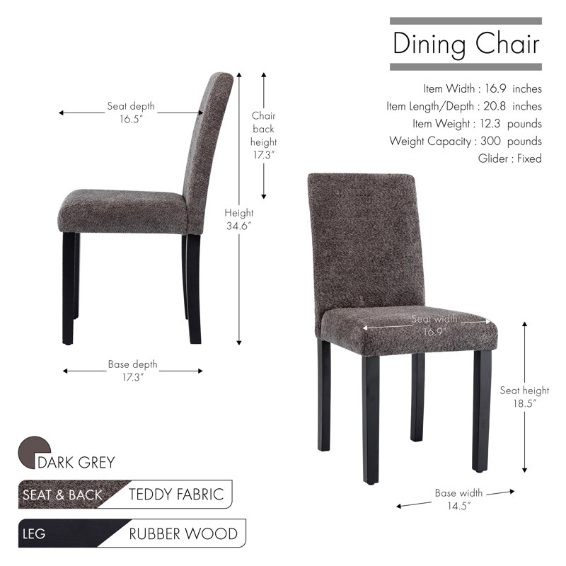 Evinn Louise Fabric Dining Chairs with Rubberwood Legs, Dark Gray