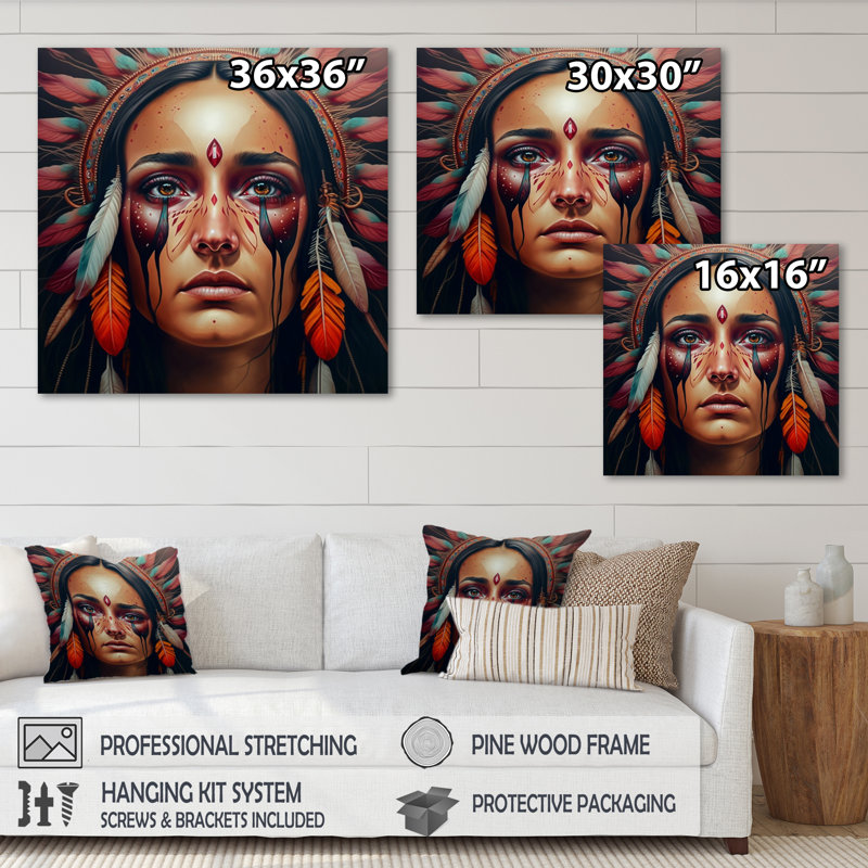 «Colorful Native American Woman IV», impression sur toile, H 16 po x l 16 po x P 1 po, Toile tendue
