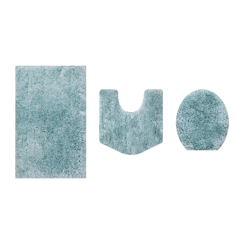 Essential 3-Piece Bathroom Rug Set, Plush Microfiber Bath Mat, U-Shaped Contour Rug and Toilet Lid Cover, Ultra Absorbent, Quick-Dry, Non-Slip Bathroom Mats, Machine Washable, Turquoise