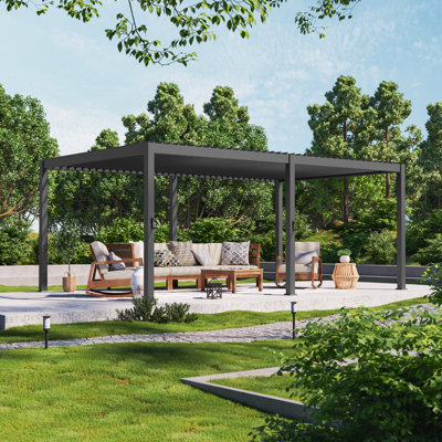Outdoor Aluminum Louvered Pergola with Adjustable Roof & Drainage System, All-Weather Patio Pergola for Deck Backyard Garden
