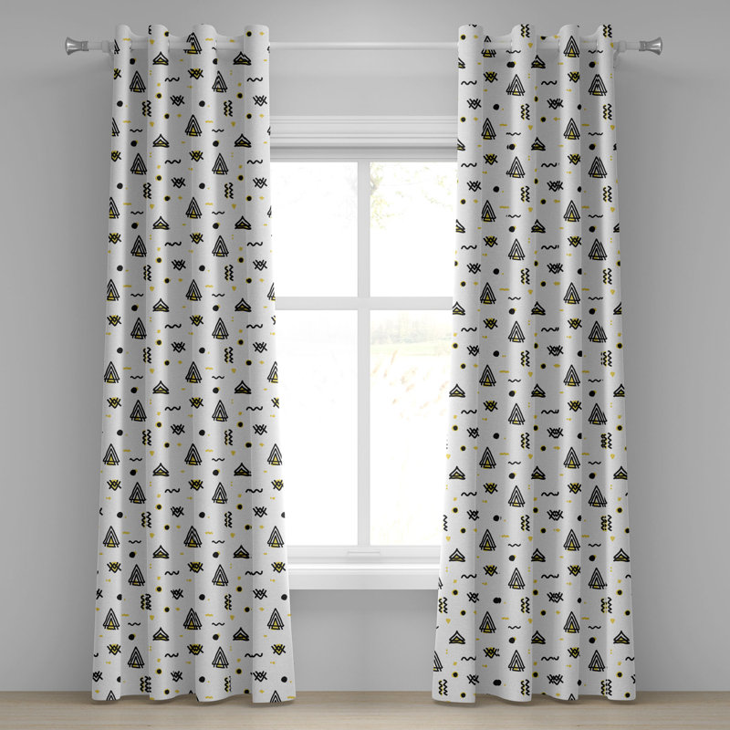 Rideaux à œillets décoratifs East Urban Home Tribal 2 panneaux 50 po jaune noir blanc, L 50 po x L 96 po
