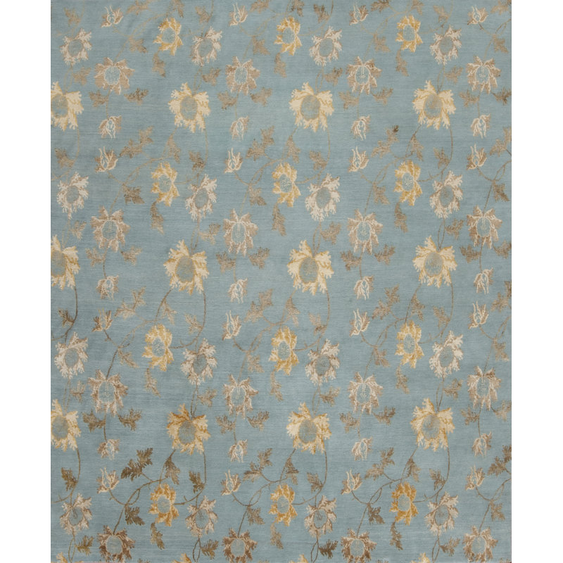 Modern Tibet Handmade Silk and Wool Floral Area Rug, Rectangle 8' x 10'