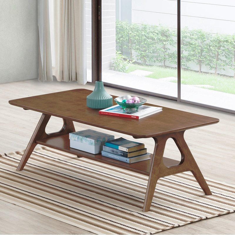 Table basse Mid-Century moderne en bois avec tablette