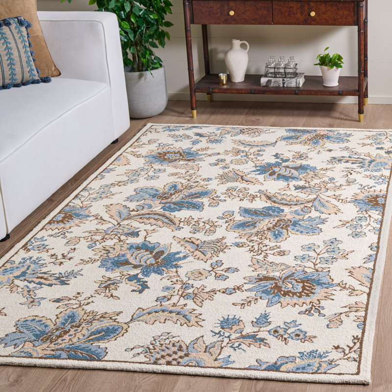Tapis ivoire en laine fabriqué à la main Hollander, Rectangle 2 pi 6 po x 4 pi