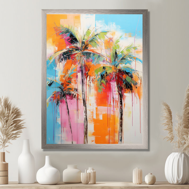 «Damani Palm Trees Palm V - Palm Trees», reproduction d'art sur toile, H 20 po x l 12 po x P 1 po, Cadre simple argenté