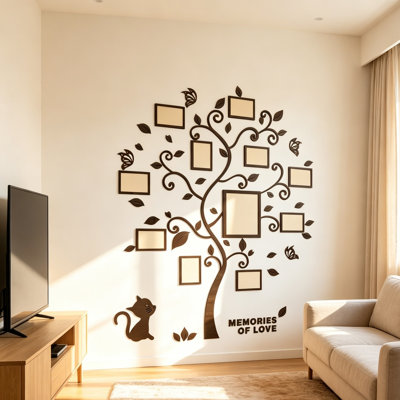 Black 160 x 132 cm 3D Tree Wall Stickers Family Photo Frames Tree for Living Room Bedroom