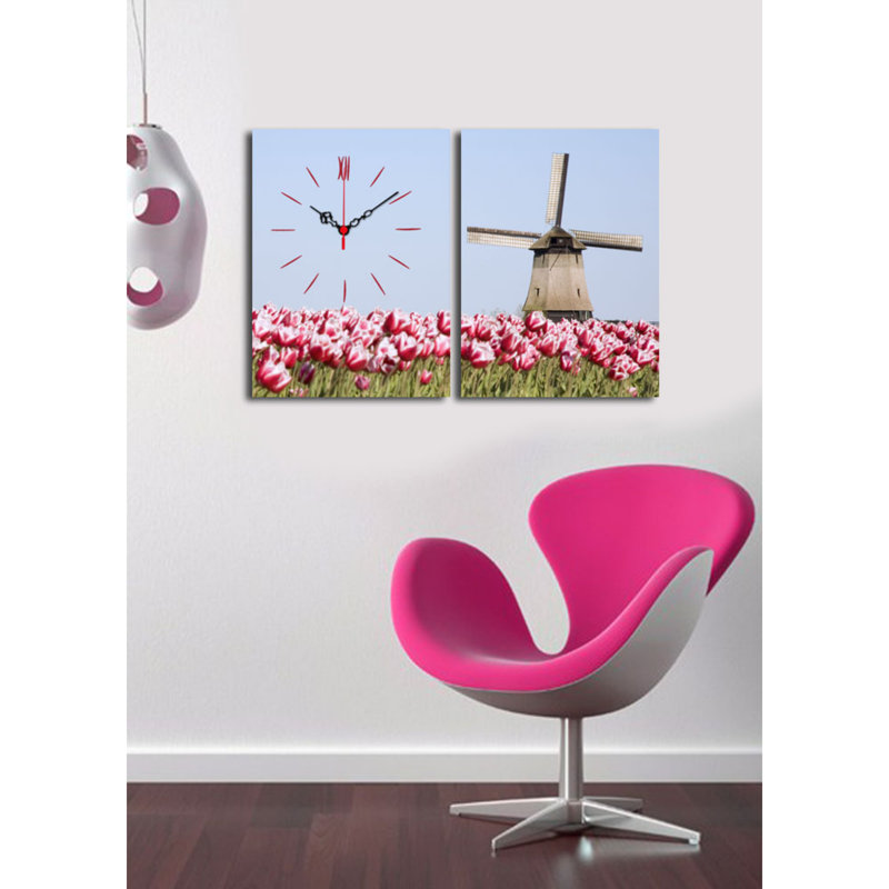 Horloge murale élégante en toile décorative (2 pièces), 25,2 po x 15,7 po | Toile 100% suède avec cadre 100% bois (épaisseur: 1,2 po) | Décoration élégante, parfaite pour les espaces de salon et de bureau, conception unique de garde-temps