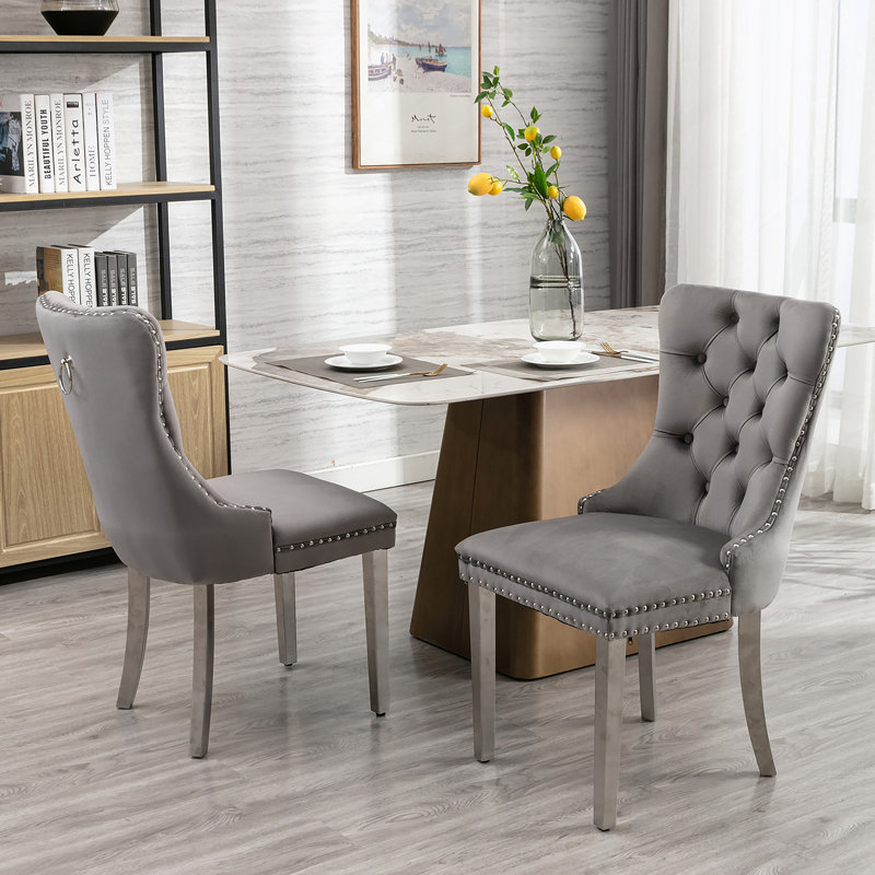 Chaise rembourrée haut de gamme en velours de bois massif