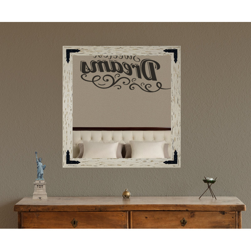 Karp Solid Wood Flat Wall Mirror, Cream/Black, 17" x 17"