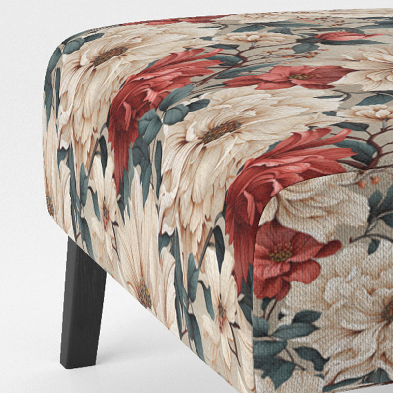 Fauteuil de chambre rembourré de style campagnard rétro avec motif floral rétro blanc Boho