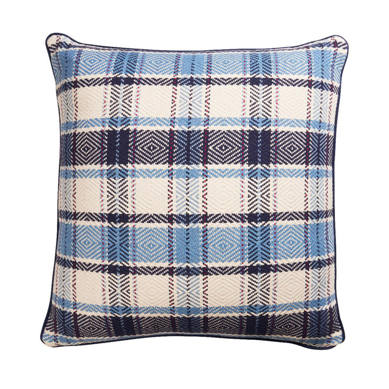Heidi Plaid Cotton Reversible Throw Pillow, Blue, Square 18"