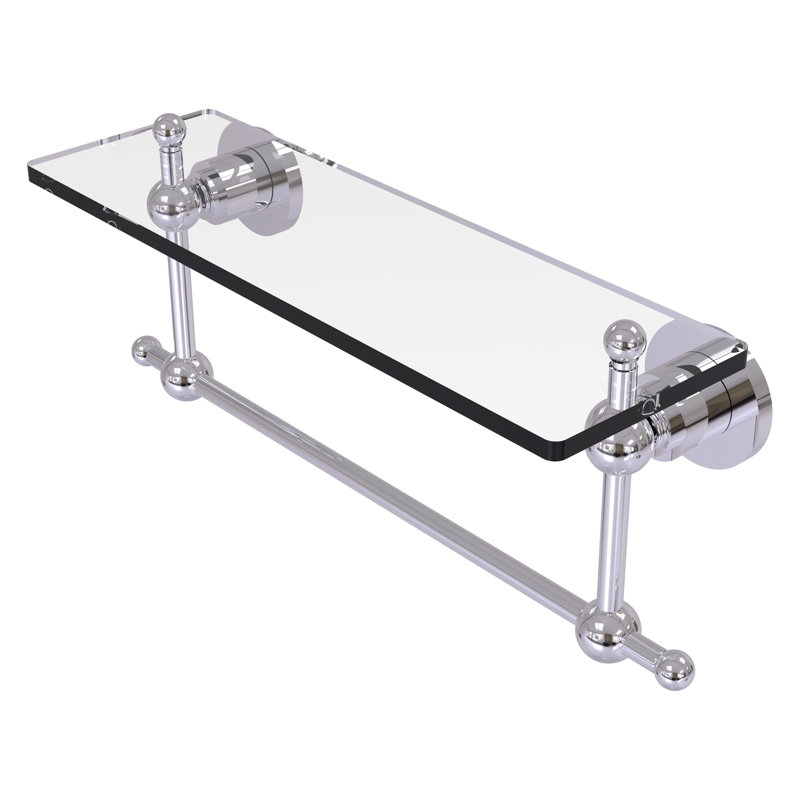 Lera Bracket Shelf with Towel Bar, 16" W x 4" H, Polished Chrome