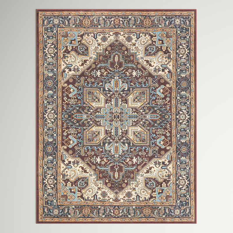 Tapis oriental lavable à la machine Bouck - brun / rouge / crème, Rectangle 4 pi x 5 pi 3 po