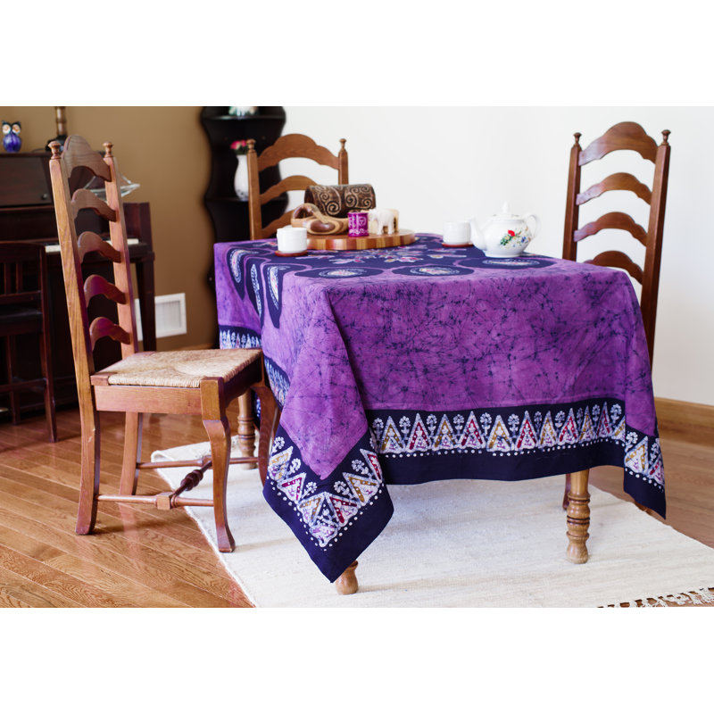 Ordaz Multi Batik Block Printed Tablecloth, 90" x 60", Purple
