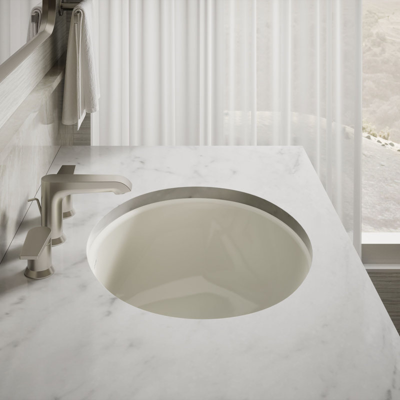 Caxton Ceramic Oval Undermount Bathroom Sink, Biscuit