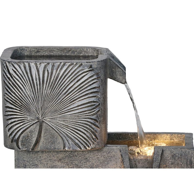 Modern Gray Concrete Tiered Outdoor Fountain with LED Lights