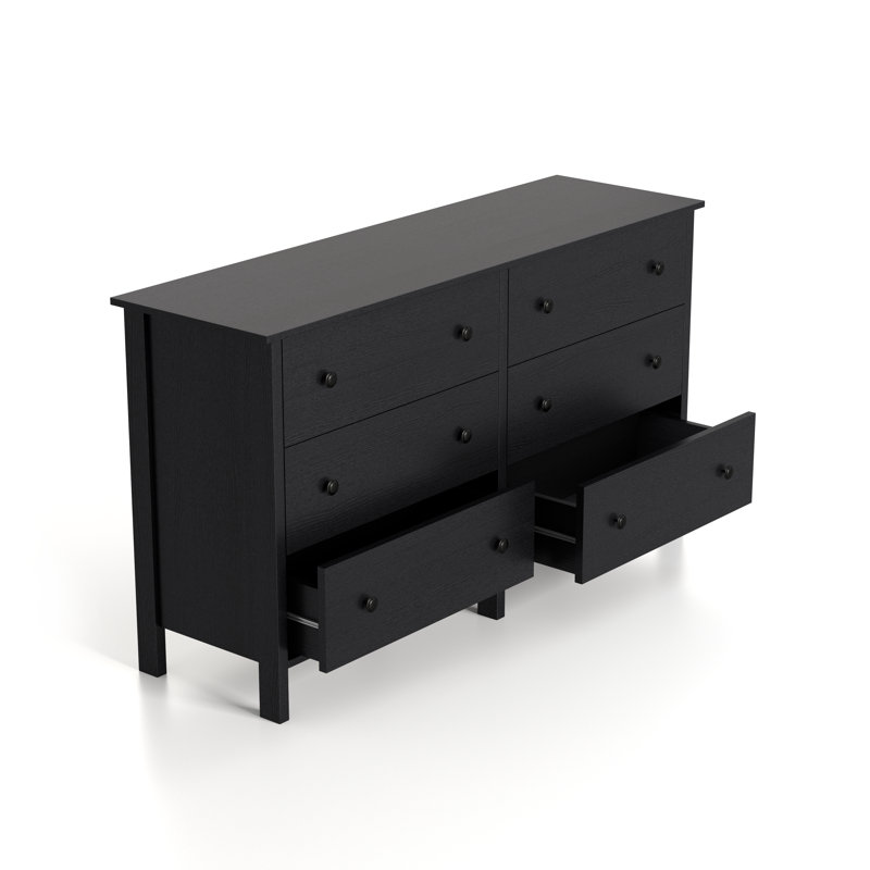 Commode double 6 tiroirs l 52,56 po, Noir