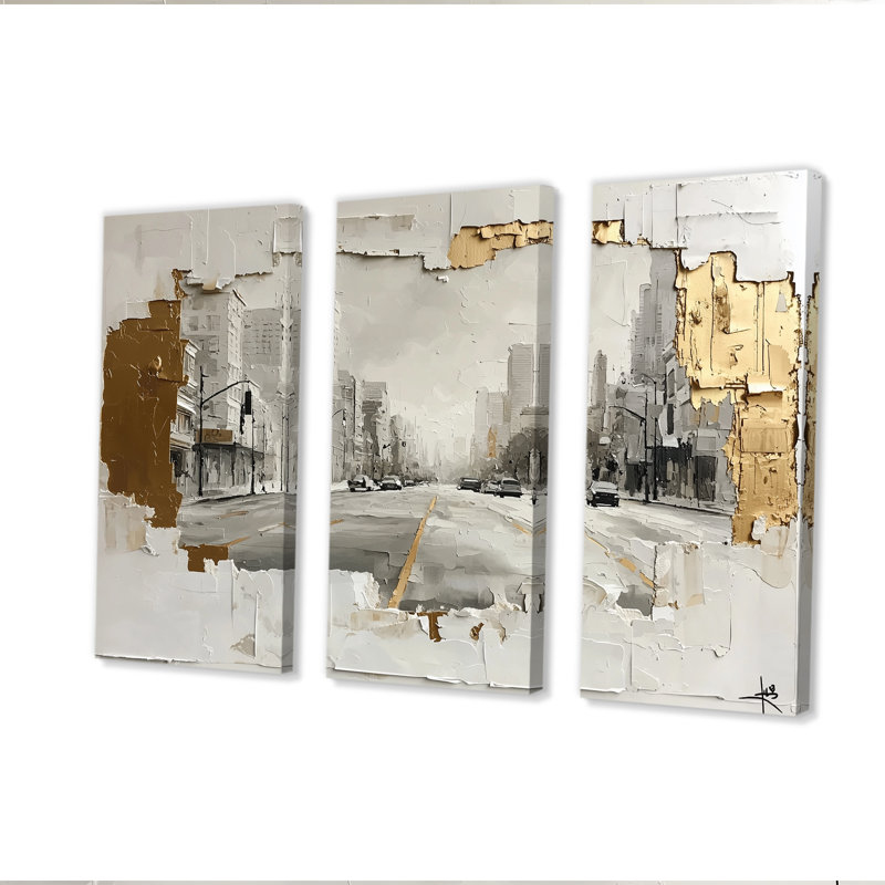 Los Angeles en or et tons de gris II - ensemble d'art mural Los Angeles, Toile tendue, H 28 po x l 36 po x P 1 po