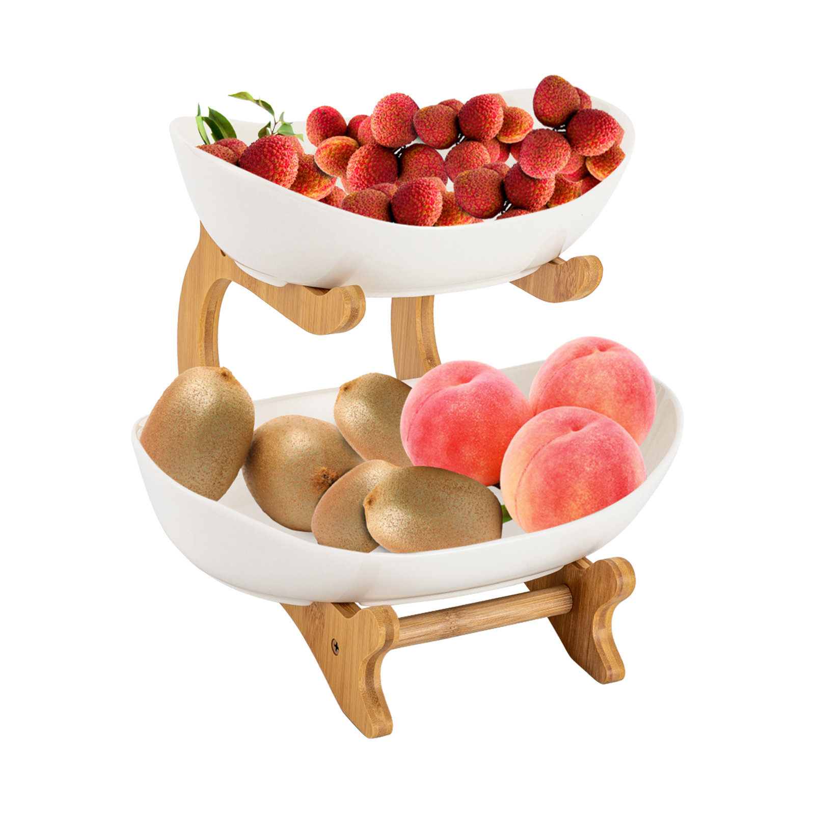 WELLAND Countertop Fruit Basket Bowl, 2-Tier Bamboo Bread, Vegetable, -  Welland Store