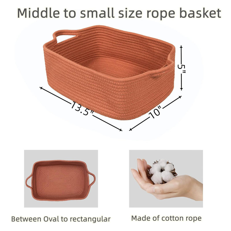 Woven Cotton Rope Storage Basket With Handles For Organizing Shelves Closet  Cat Dog Pet Toy Baskets Box Bin Decorative Rectangle Baby Nursery Basket Gift Basket Empty