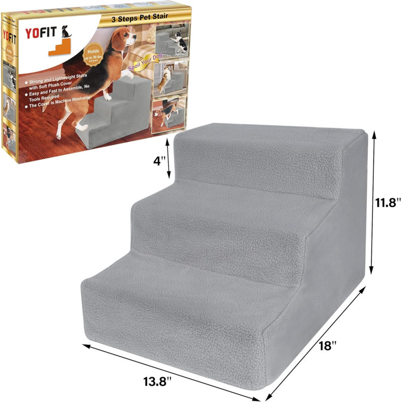 Escalier pour chien antidérapant à 3 marches pour chats et chiens, plastique pliable avec tapis lavable pouvant supporter jusqu'à 50 lb