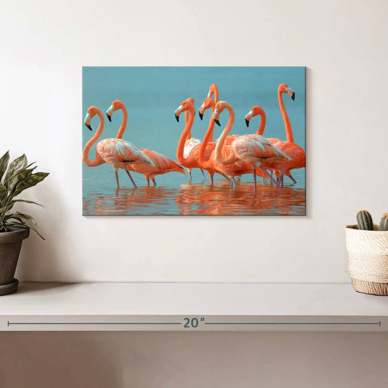 Troupeau de flamants roses, H 8 po x l 12 po