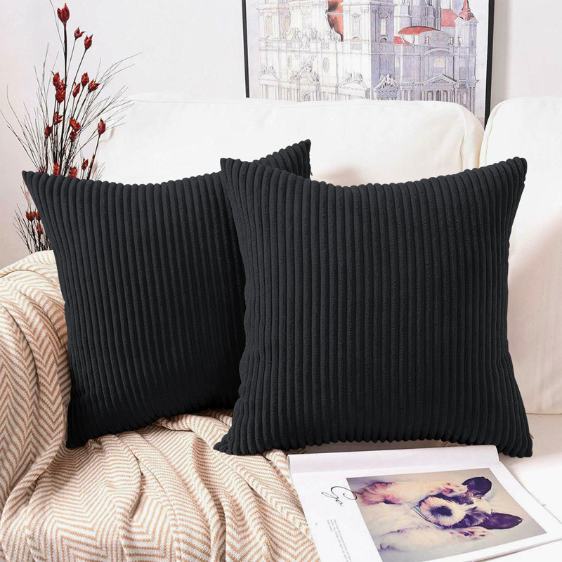 Swipe Stripe Velvet Cushion Covers - Set of 2, Black